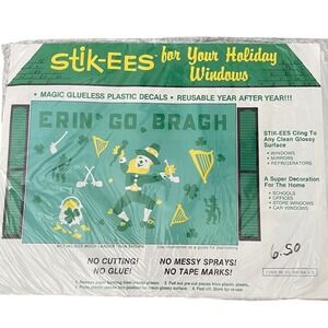 Vtg Stik-ees Window Clings 90s Teacher School clover leprechaun st Patrick's day